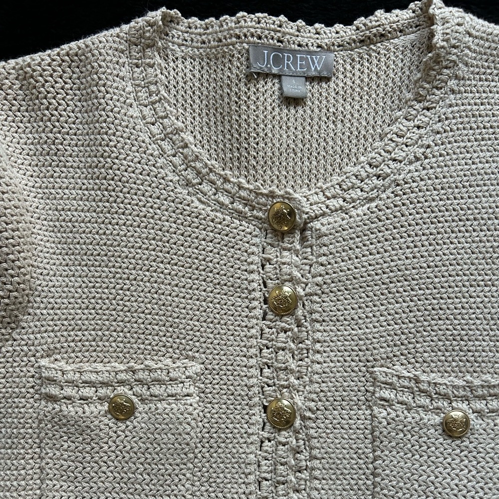 J.CREW Cream Knit Short-Sleeve Lady Cardigan - Picture 2 of 4